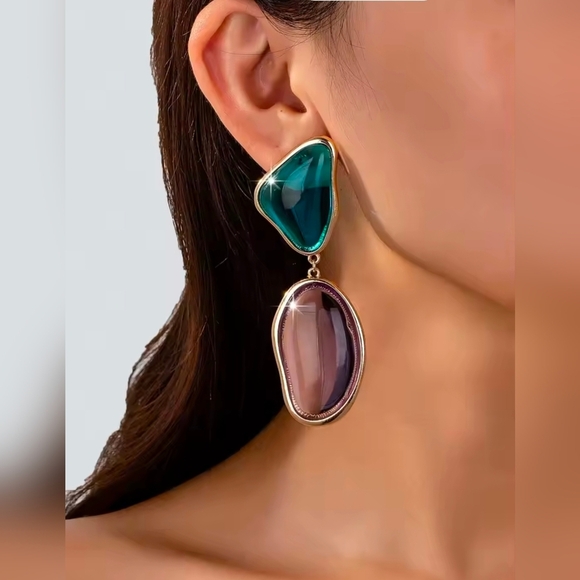 Anthropologie Jewelry - Gold and Teal Drop Earrings